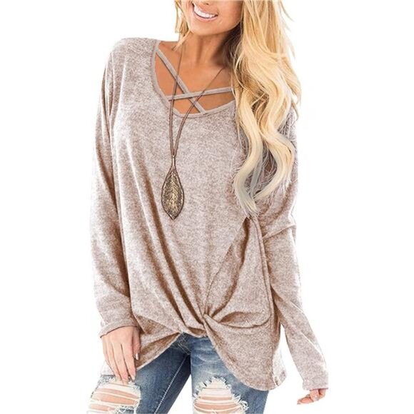 Womens Long Sleeve V-Neck Casual Fall Sweater Tops - Picture 3 of 6